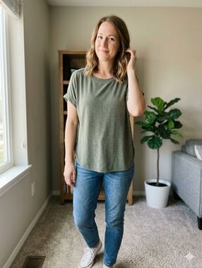 Matty M Olive Short Sleeve Rolled Cuff Crew Tee